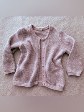 H&M Kids Girl Sparkly Silver Thread Dusty Rose Knit Cardigan Sweater